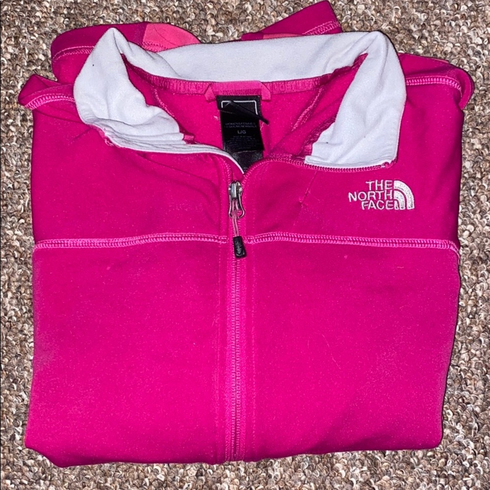 Pink full length North Face zip jacket